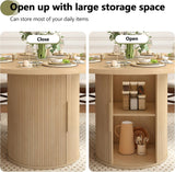 47 inch Round Dining Table for 4, Kitchen Table Dinner Table with 2-Layer Storage Shelf and Wood Slide Door for Home Dining Room Living Room (Natural)