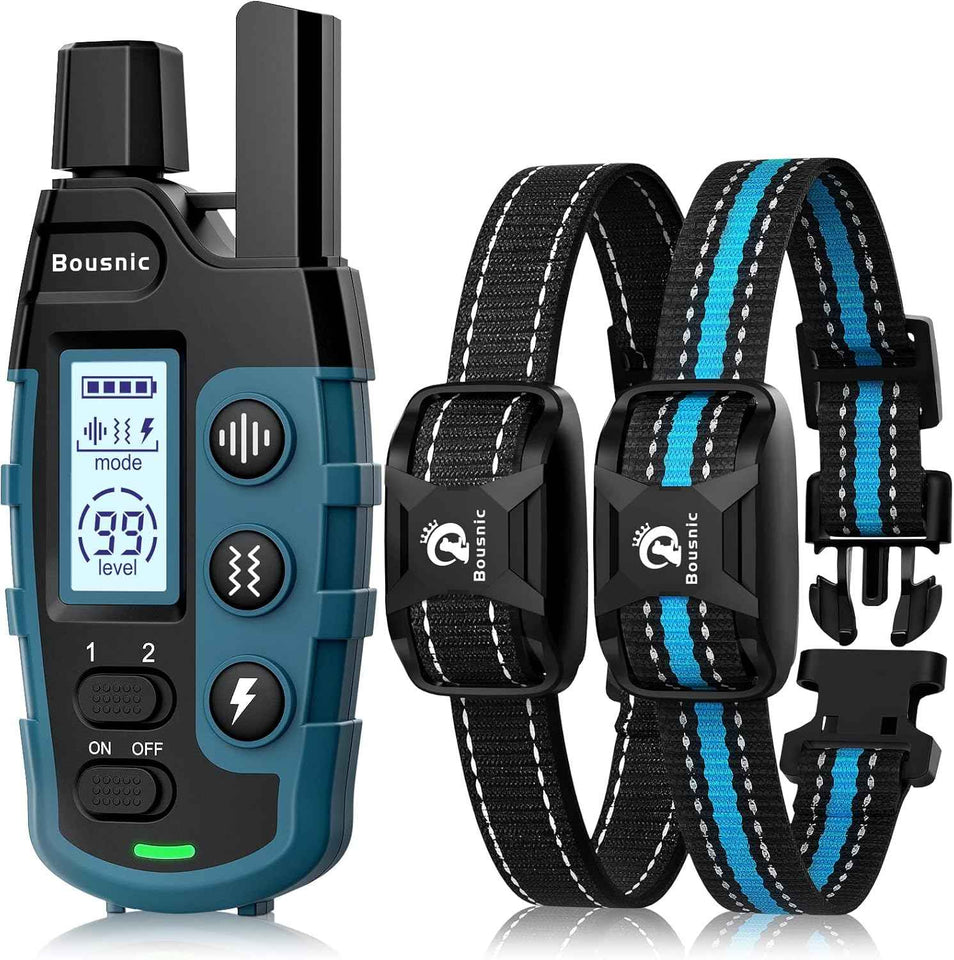 Bousnic 2-Dog Shock Collar for large medium small dogs (5-120Lbs) with rechargeable remote and waterproof training