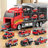 NIPLOOOW Toddler Boys Construction Truck Vehicle Toy Set with Play Mat and Die-Cast Toy Car, Transport Carrier Truck for Kids 3-5, Birthday Gifts Toys for 3-8 Year Old Boys