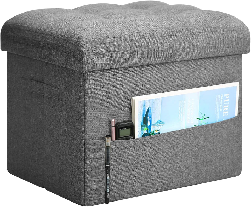 Storage Ottoman with Extra Thick Foam Padded Seat, Foldable Foot Rest Stool with Linen Fabric, 43L Ottoman with Storage Bench for Bedroom Living Room, Holds Up to 300lbs, 17x13x13in, Dark Gray