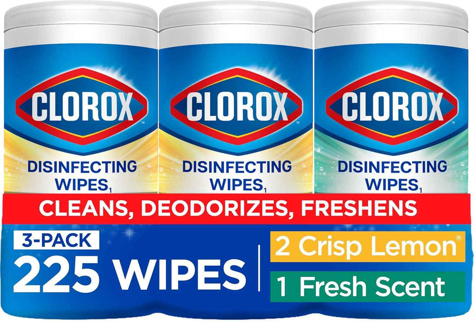 clorox disinfecting cleaning wipes variety pack, 75 count, 3 pack, crisp lemon and fresh scent