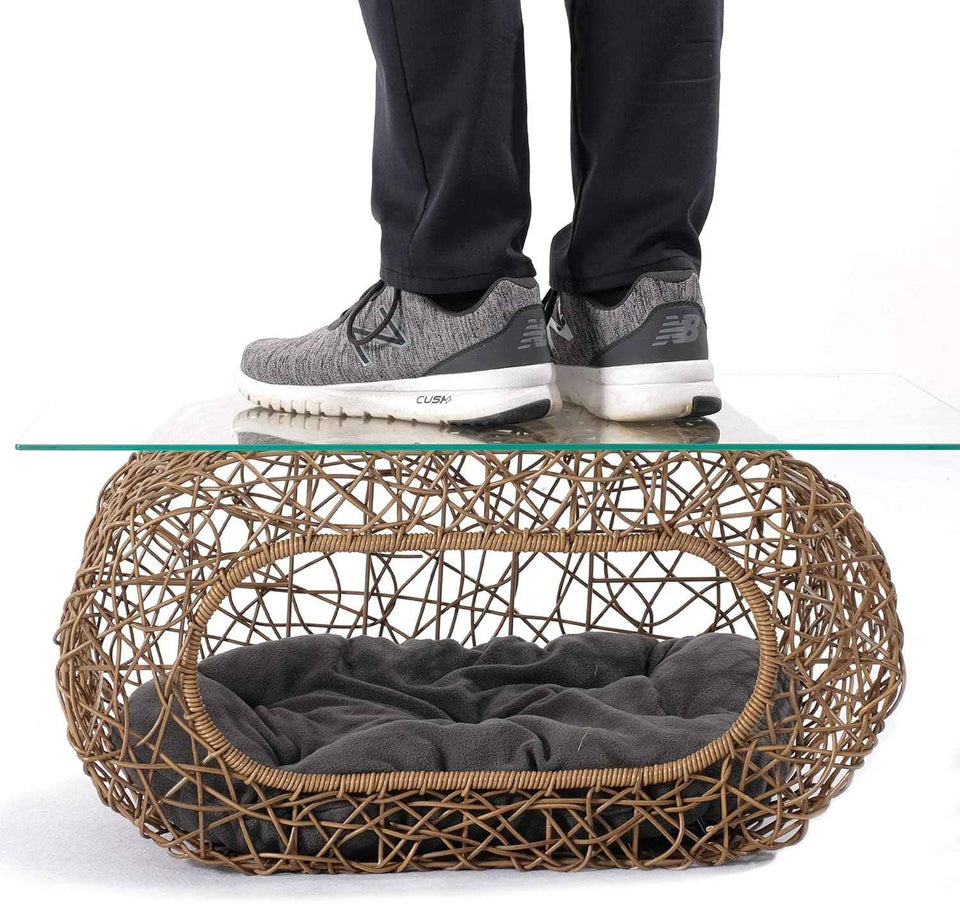 Fun Stackable Cat Condo for Indoor Cats - Interactive Play Faux Rattan Cat House for Indoor Cats Kitty, Pet Friendly Top/Side House Entry, Cat Bed Enclosed
