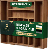 ROYAL CRAFT WOOD Luxury Bamboo Kitchen Drawer Organizer - Silverware Organizer, Utensil Holder & Cutlery Tray Drawer Dividers for Flatware (9 Slot, Natural)