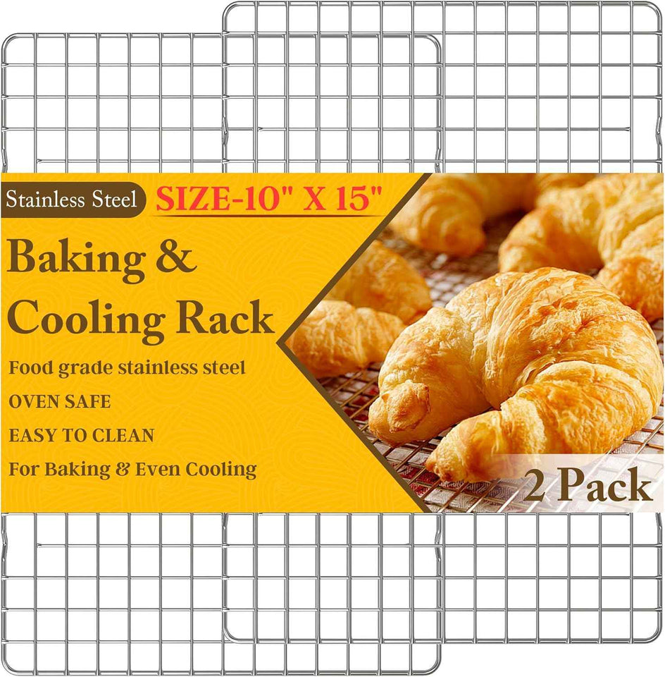 10" x 15" Heavy Duty Stainless Steel Wire Racks for Baking, Grilling, Roasting - Oven & Dishwasher Safe - Silver