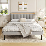 ONBRILL Adjustable Headboard for King/California King Size Bed Frame, Linen Fabric Bed Headboard with Storage & RGB LED Light in Modern Vertical Channel Design, Light Grey