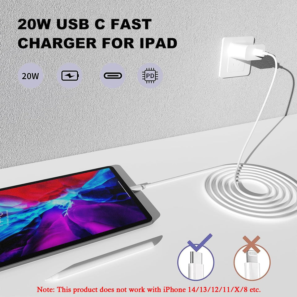 20w usb-c charger 2x 6ft cables apple devices 2 pack fast wall adapter