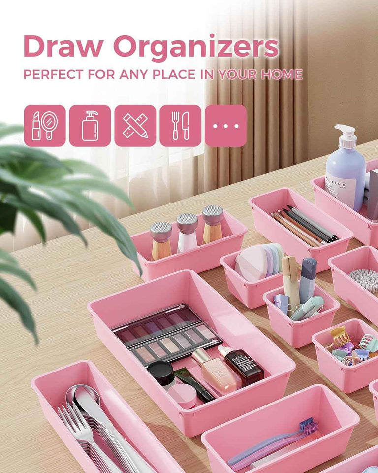 4-Sizes plastic drawer organizers set for vanity makeup desk and bathroom storage, 25 PCS