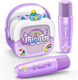 Mini Karaoke Machine for Kids Girls: Unicorn Portable Bluetooth Speakers with 2 Wireless Mic Toys for Girls Age 4-6 7 8 9 Years Old Girl Easter Birthday Gifts for 5 6 7 8 9 10 11 Years Teens Purple