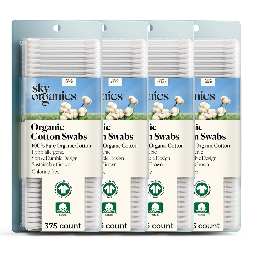 Sky Organics organic baby cotton swabs, 60 count, ultra soft, baby safe tips, strong and durable, hypoallergenic, chlorine free