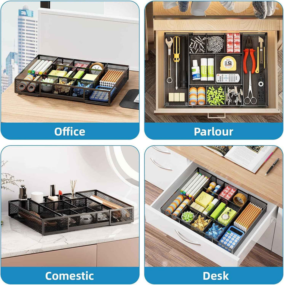 marbrasse expandable desk drawer organizer with 10 adjustable compartments black