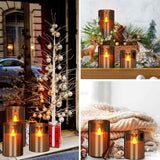 Flameless Candles 4" 5" 6" Set of 3 Acrylic Glass Pillars 3" Diameter Battery Operated Flickering Candles Include 10-Key Remote with Timer Function 400+ Hours (Gray, Warm Light 3 Pack)
