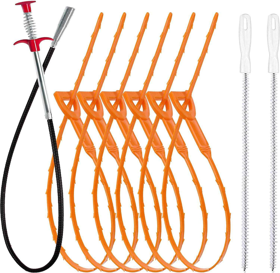 35.5inch Drain Clog Remover, 25inch Drain Snake Hair Remover & Cleaning Brush, 9 Pack Hair Catcher Drain Auger Cleaner Tool Set