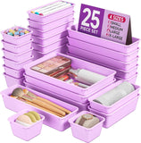 25 PCS Plastic Drawer Organizers Set, 4 Sizes Vanity Organizer, Makeup and Desk Drawer Organizer Trays, Organization and Storage for Makeup, Bathroom, Kitchen Utensils and Office (Black)