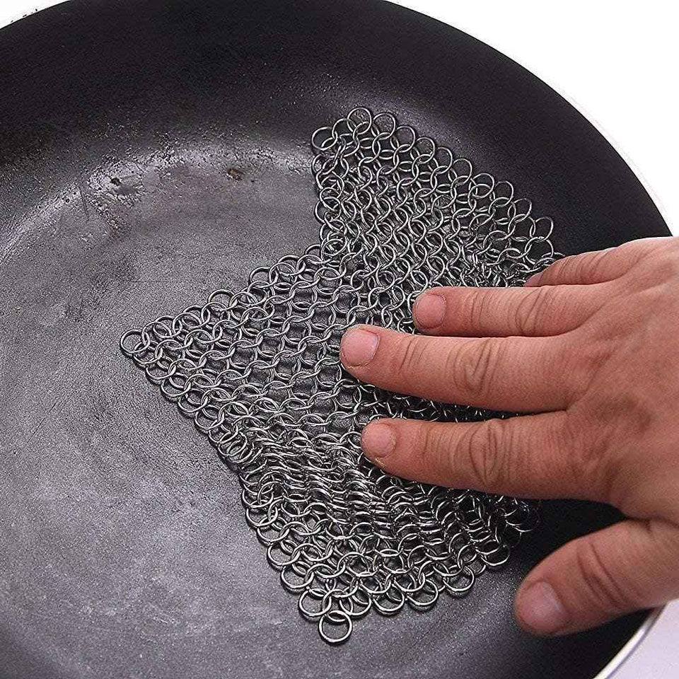 316L Stainless Steel Chainmail Scrubber for Cast Iron Cookware Cleaning