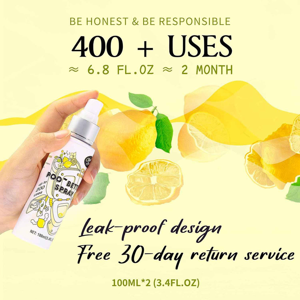 Clean-n-Fresh Citrus Poo Spray - 100% Natural Bathroom Deodorizer with Essential Oils for Up to 400 Uses