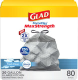 Glad ForceFlex MaxStrength Kitchen Drawstring Trash Bags, 20 Gal, Fresh Clean, 80 Ct, Pack May Vary