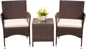Devoko Patio Porch Furniture Sets 3 Pieces PE Rattan Wicker Chairs with Table Outdoor Garden Furniture Sets (Brown/Beige)