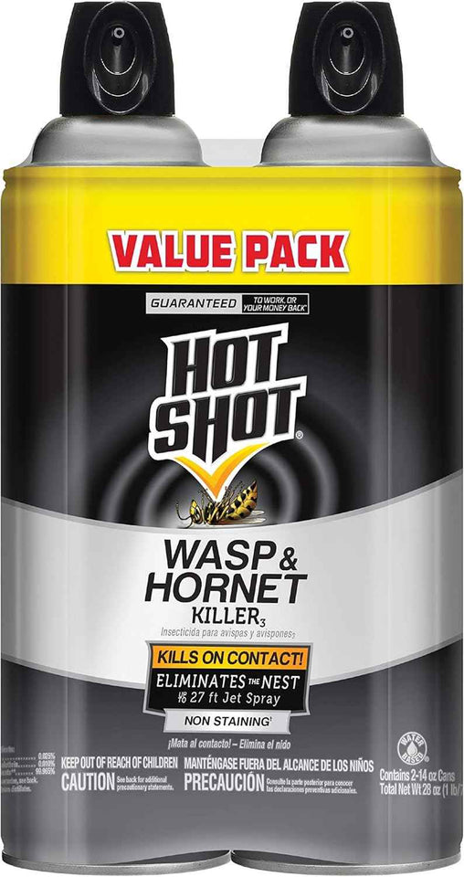 Hot Shot Wasp And Hornet Killer Aerosol, Up to 27-Foot Jet Spray, 14 Ounces, 2 Pack