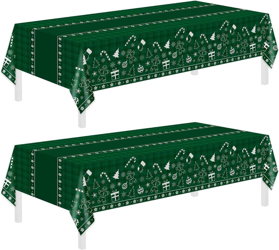 Childom 2 Pack Christmas Tablecloths,Christmas Party Decoration,54 x 108 Inch,Disposable Plastic Table Cloths Rectangular for Party Supplies,Xmas Tree Table Cover for Home,Dinner,Indoor,Outdoor,Picnic