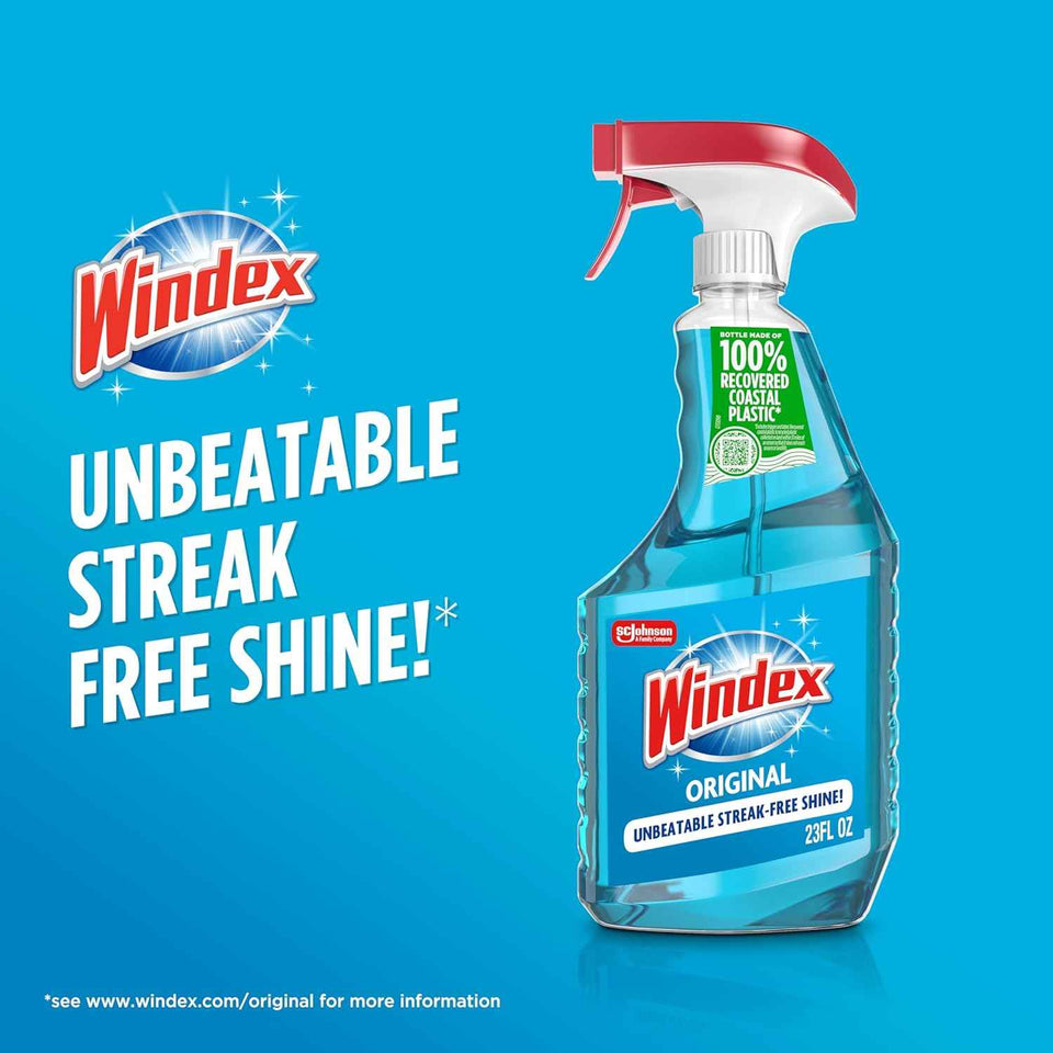 Windex Original Glass Cleaner Spray Bottle, 23 Fl Oz, Streak-Free Shine, Original Blue Scent