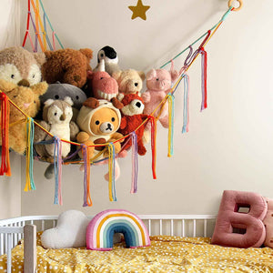 preppy rainbow unicorn stuffed animal hammock storage net for teen girls baby room decor