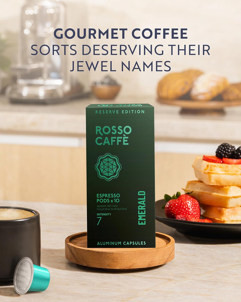 rosso caffè espresso coffee pods, 80 capsules, 8 signature flavors, made in italy, medium to dark roast