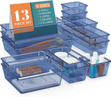 16 PCS Drawer Organizer Set, 5 Varied Size Bathroom and kitchen Drawer cabinet organizer Trays, Clear Storage Bins for Makeup, Jewelry, Utensils and Gadgets