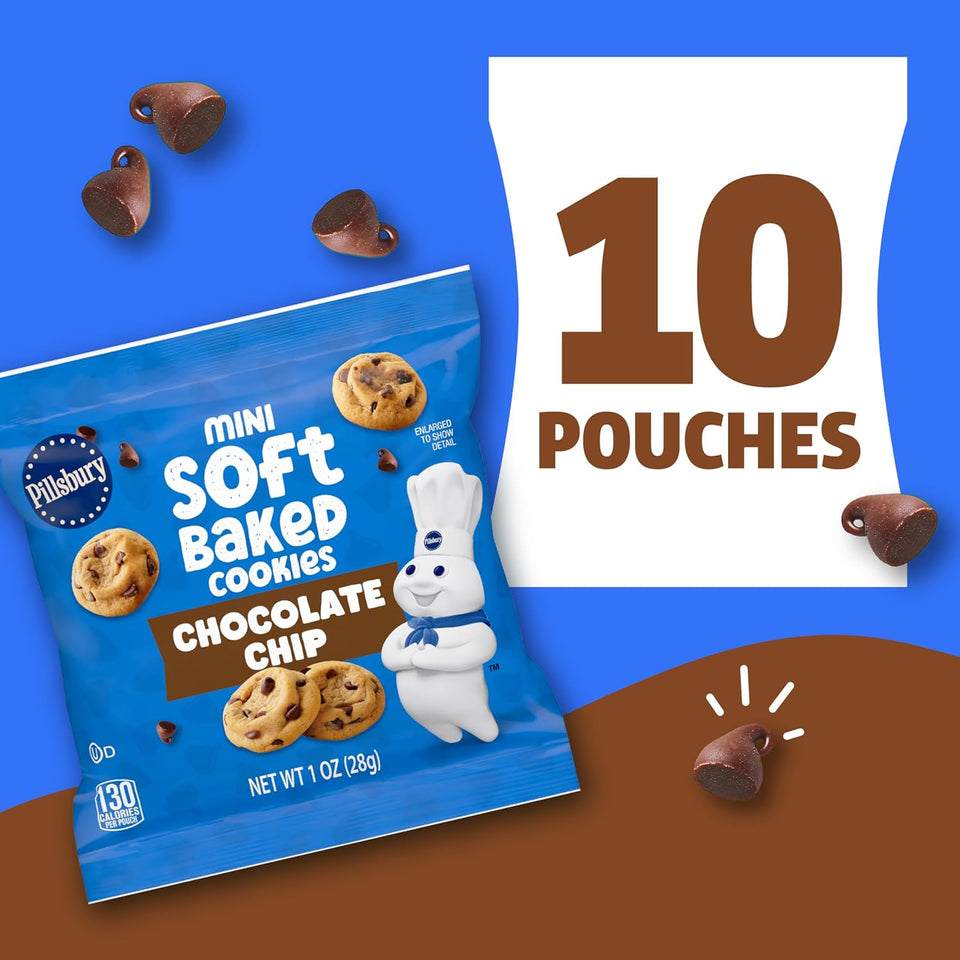 Pillsbury Mini Soft Baked Cookies, Chocolate Chip, Snack Bags, 10 Ct, 10 oz