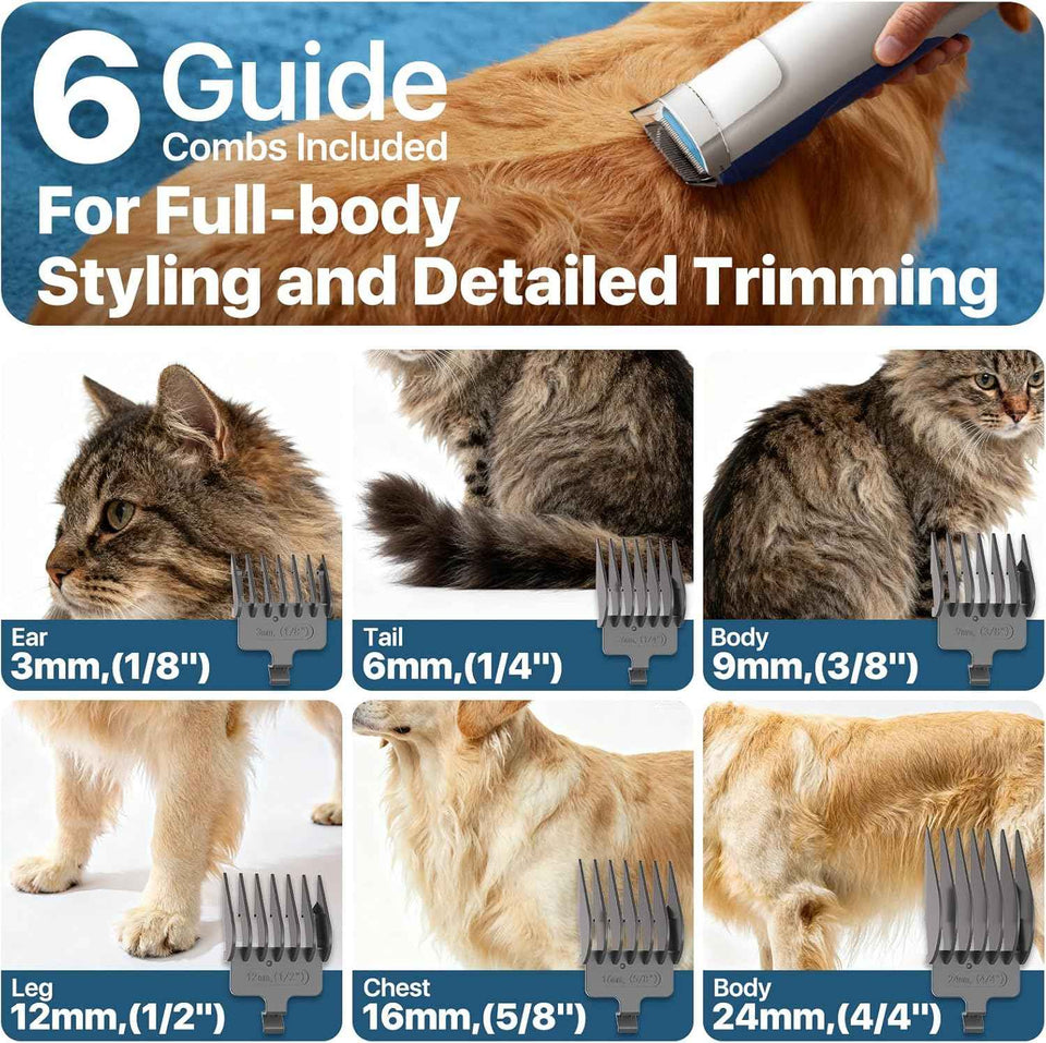 Dog grooming kit with 15000Pa pet hair clipper and shedding brush, 50dB low noise, white