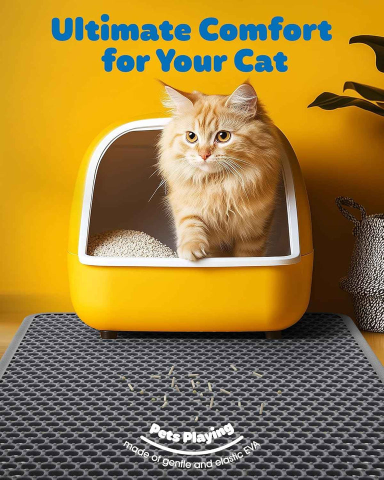 Cat Litter Mat - 23.2'' x 14.6'' Small Litter Trapping Mat, Easy to Clean Litter Box Mat, Waterproof, Urine-Proof, Non-Slip Kitty Litter Mats for Floor, Grey