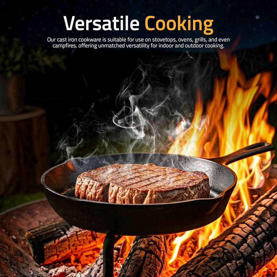 Utopia Kitchen Cast iron Skillets 3 Piece Set, Chefs Pan, Pre Seasoned Cast iron Skillets, 6, 8 & 10 Inches, Easy Use in the Oven, Stove, Grill, or Campfire, Black