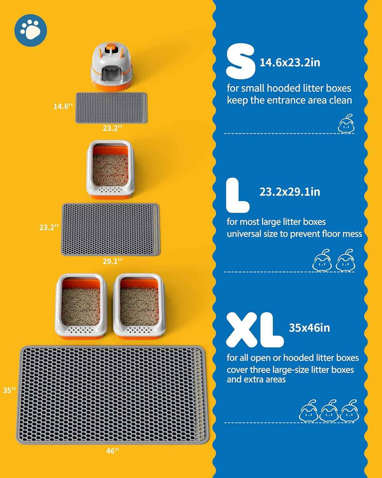 Cat Litter Mat - 23.2'' x 14.6'' Small Litter Trapping Mat, Easy to Clean Litter Box Mat, Waterproof, Urine-Proof, Non-Slip Kitty Litter Mats for Floor, Grey