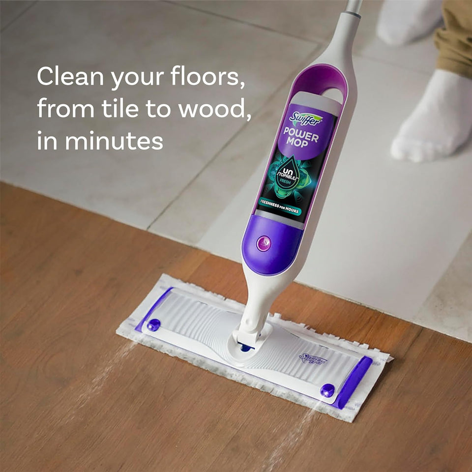 swiffer powermop unstopables fresh scent floor cleaning solution refills, 2 pack, 25.3 fl oz bottles