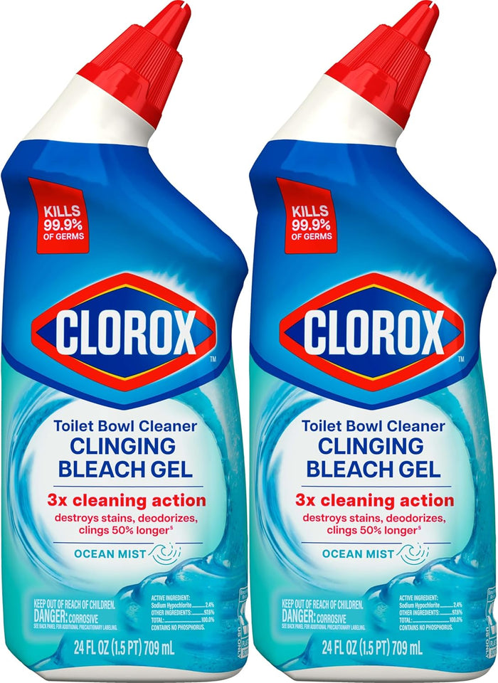 CLOROX Toilet Bowl Cleaner Clinging Bleach Gel, Ocean Mist, 24 Fl Oz, Pack of 2 (Package May Vary) - Rayz Mart