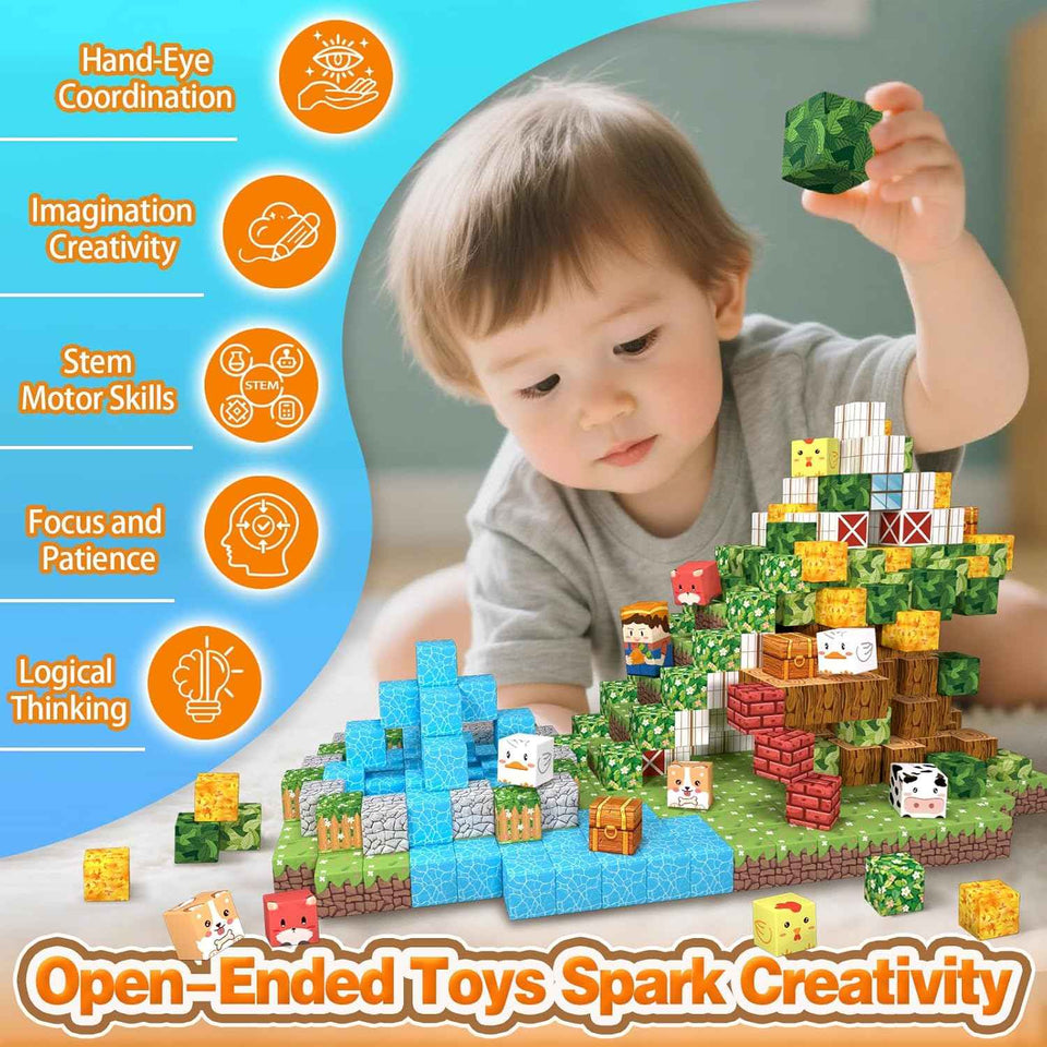 Payleeg magnetic blocks forest animals set, 5-7, 8-12 pieces for kids, STEM montessori sensory toys, travel outdoor gifts
