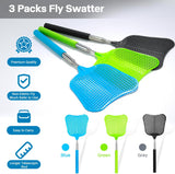 Telescopic Fly Swatter, Begonia Fly Swatter for Indoors,Manual Plastic Flyswatter Heavy Duty with Stainless Steel Telescopic Handle (3 Pack)