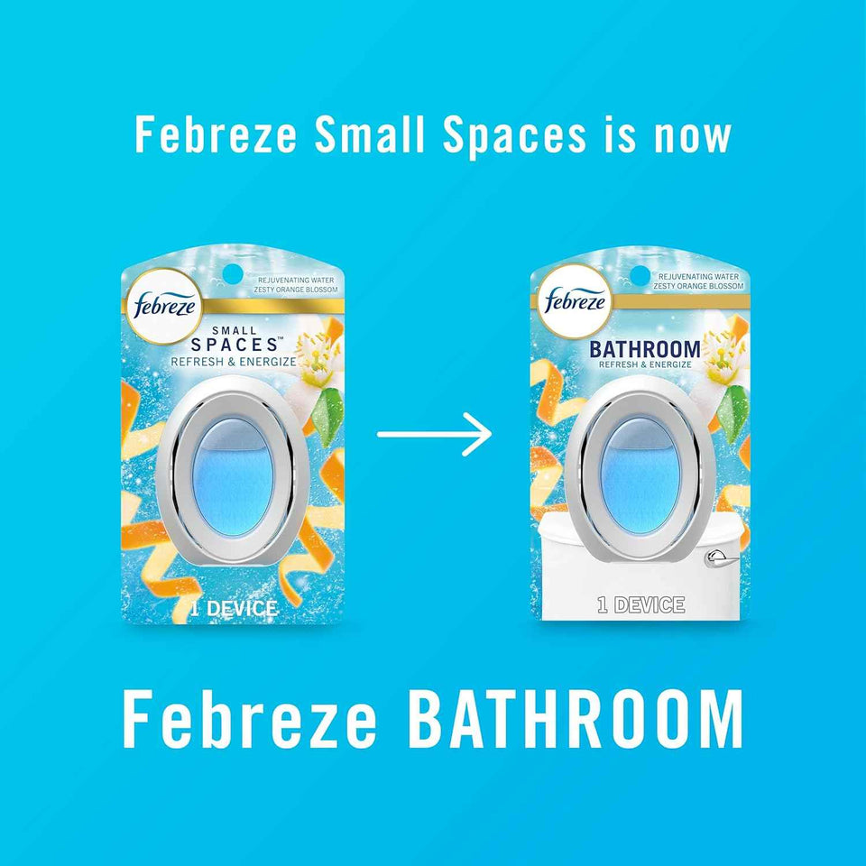 Febreze Bathroom Air Freshener, Odor-Fighting, Plug In Alternative, Air Fresheners for Home, Bathroom, & Kitchen, Closet Air Fresheners, Pet & Litter Box Odor Fighter, Refresh & Energize Scent, 4ct
