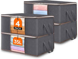 Lifewit 6 Pack Clothes Storage Bins with Lids, Foldable Blanket Storage Bags with Zippers, Clear Window and Reinforced Handles, Closet and Organization for Clothing, Sweater, Comforter, Bedding, Gray