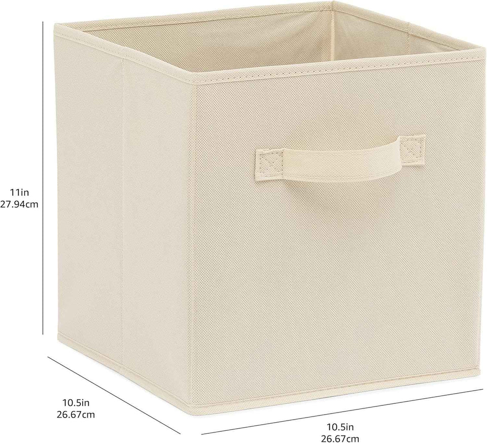 Collapsible Fabric Storage Cubes with Handles, Beige, 10.5 x 10.5 x 11-inch, Pack of 6 for Easy Organization