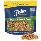 Fisher Chef's Naturals 2 lb unsalted walnuts for baking, cooking, and healthy snacks, resealable bag, vegan protein, keto snack, chopped nuts