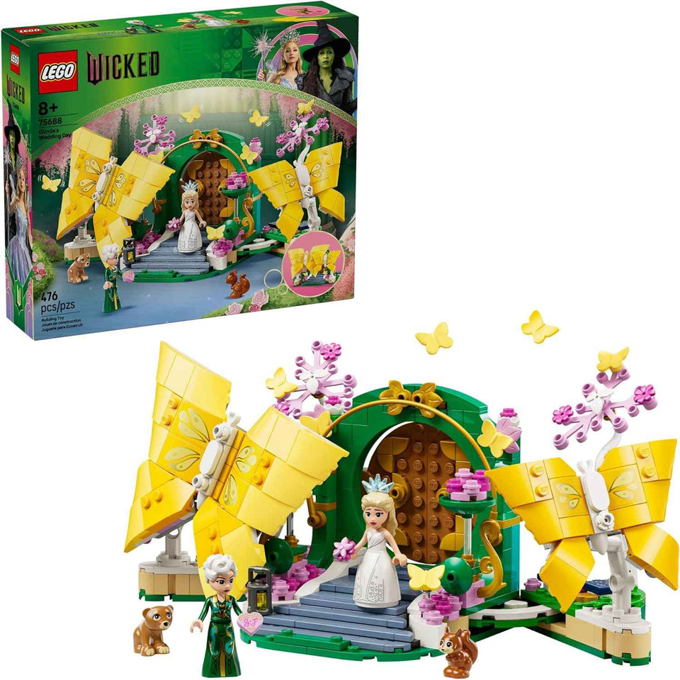 LEGO Wicked Glinda's Wedding Day building toy for kids, ages 8+, 75688, with 2 Minidolls and poseable butterflies