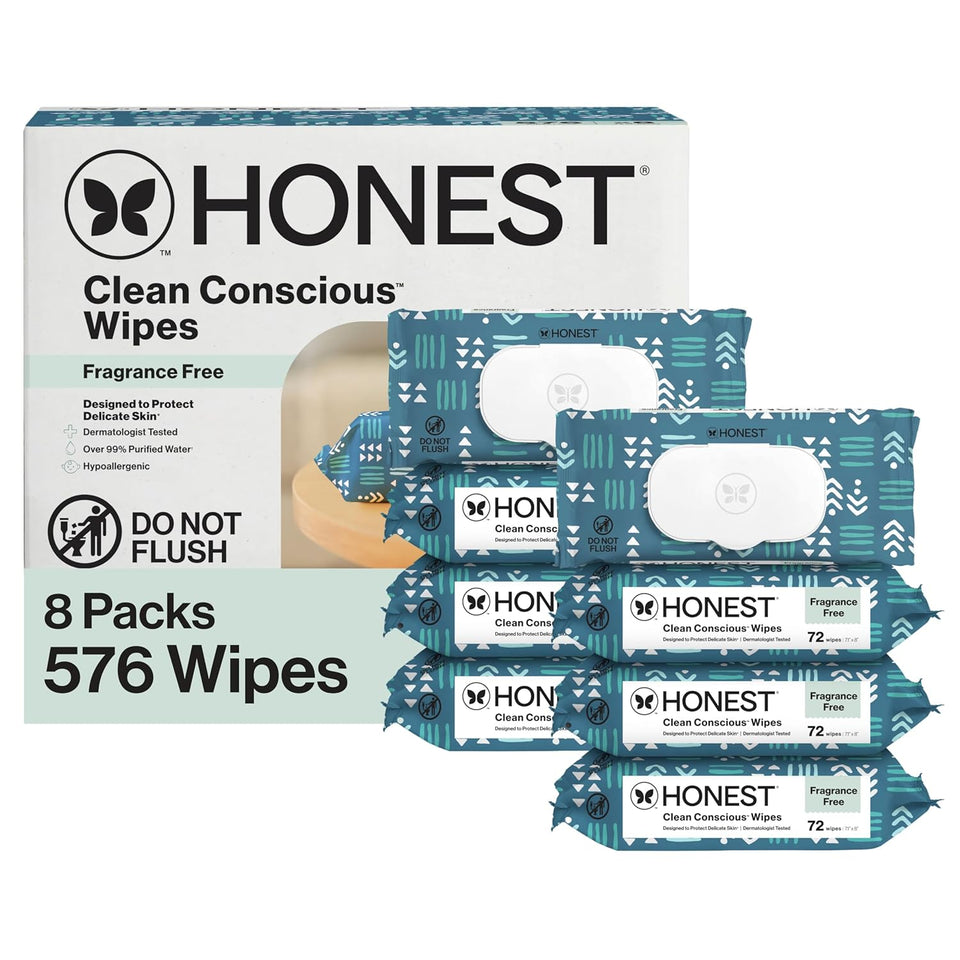 Honest Company Hypoallergenic Baby Wipes for Sensitive Skin, Fragrance-Free, 576 Count (6 Packs of 96)