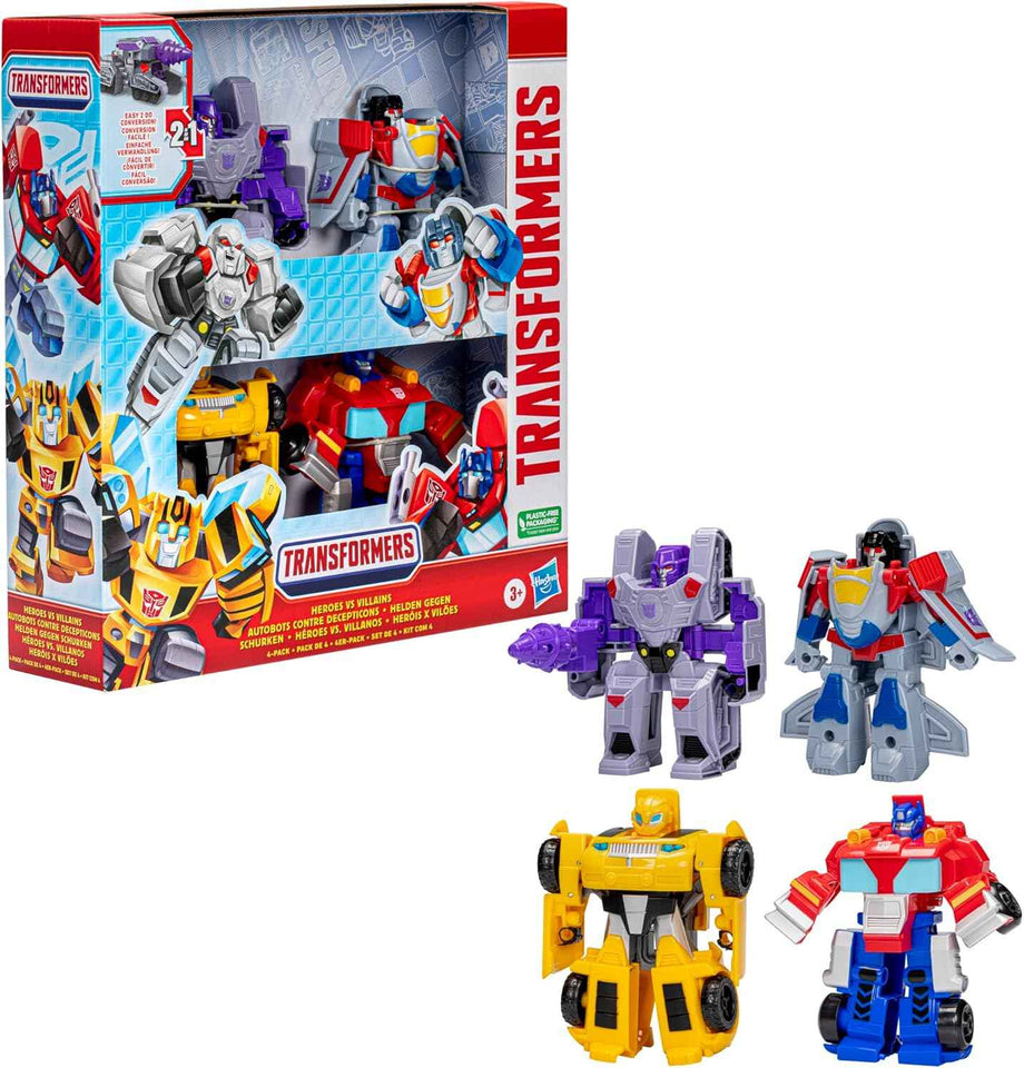 Transformers 4.5-inch Autobot and Decepticon action figures for kids aged 3 and up, multipack of 4
