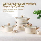 SENSARTE Ceramic Nonstick Stock Pot with Lid, 2.6/4.5/6.6/8.5 QT, PFOA PFAS PTFE Free, Induction Compatible, White, Large Cooking