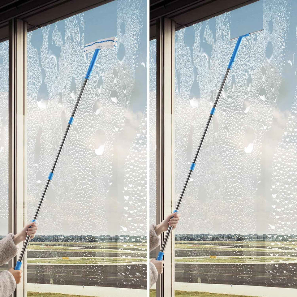 Mitclear Glass Cleaning Kit with Long Handle and Silicone Squeegee for Shower, Mirror, Door, and Car Windows