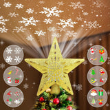 Christmas Tree Topper Projector Lights with 6 Projection Modes, Gold Star Christmas Tree Topper with Built-in LED Projector, Dynamic Projection for Christmas Party Holiday Decoration