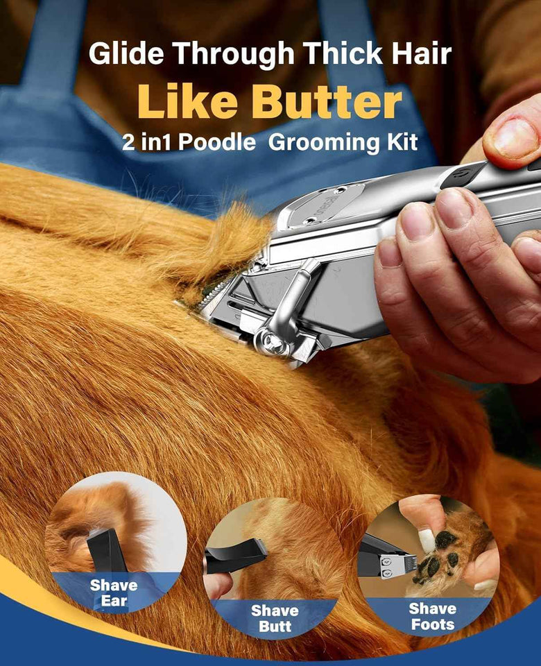 oneisall dog grooming kit for heavy thick hair & coats, low noise cordless waterproof pet clippers with stainless steel blade and paw trimmer