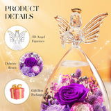 Mothers Day Roses Gifts for Mom Forever Preserved Real Roses Flowers in Glass Angel Figurines Fresh Flowers for Delivery for Grandma Women Mom Wife from Daughter/Purple