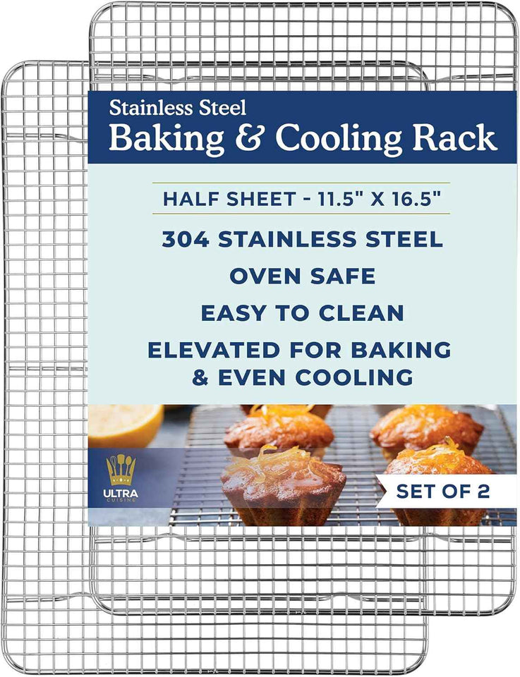 Ultra Cuisine Oven-Safe, Dishwasher-Safe 100% Stainless Steel Cooling and Baking Rack Set, 2-Piece, 11.5 x 16.5-inch
