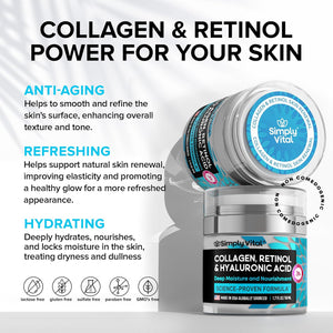 SimplyVital anti-aging collagen and retinol face cream, 1.7 fl oz, gently hydrates and firms skin